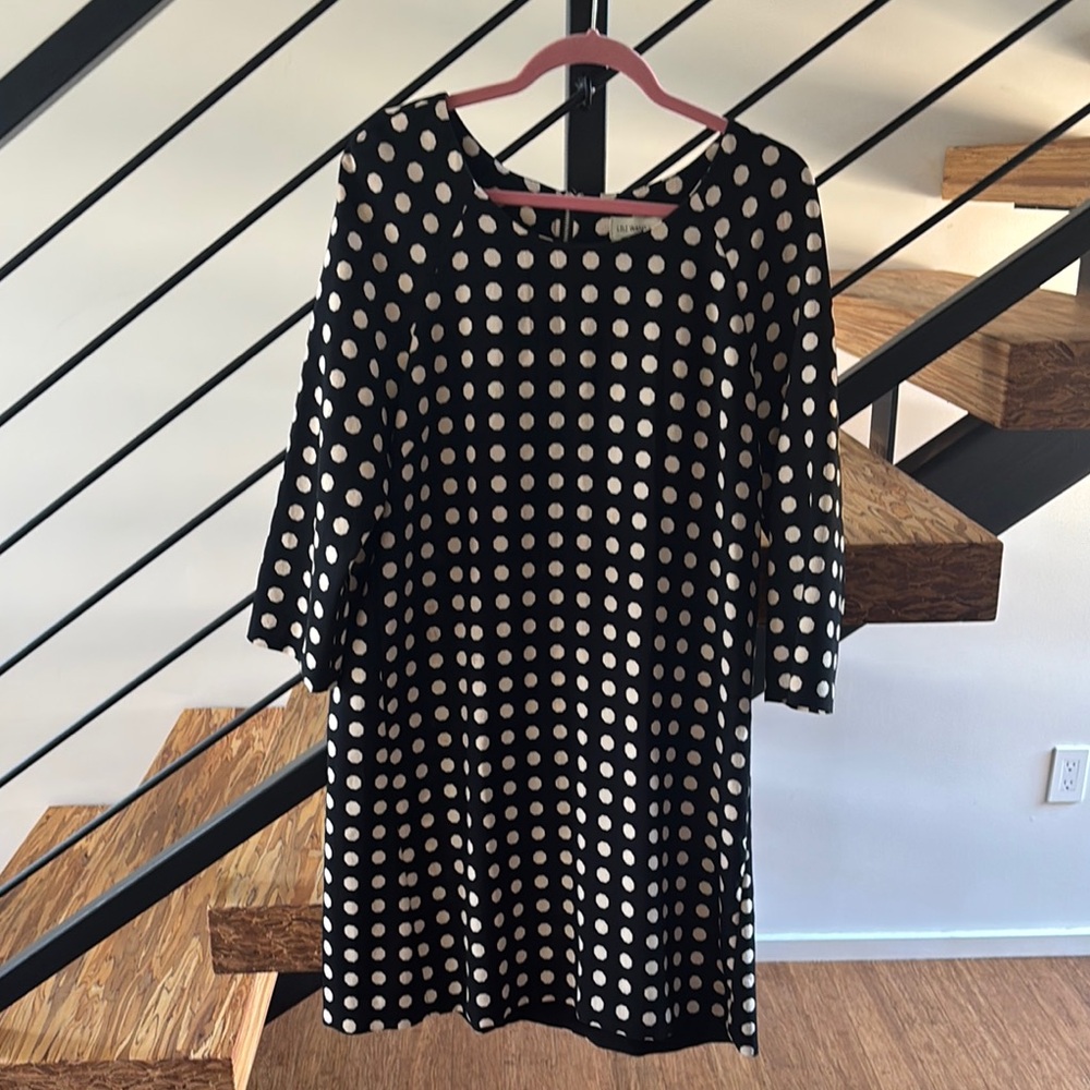 Anthropologie Black and White A-line Dress with Dolman Sleeves